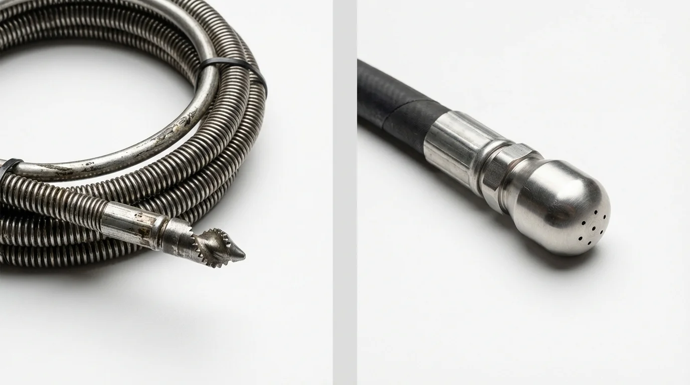 Drain snake cable and hydro jetting nozzle used for drain cleaning in Pampa, TX