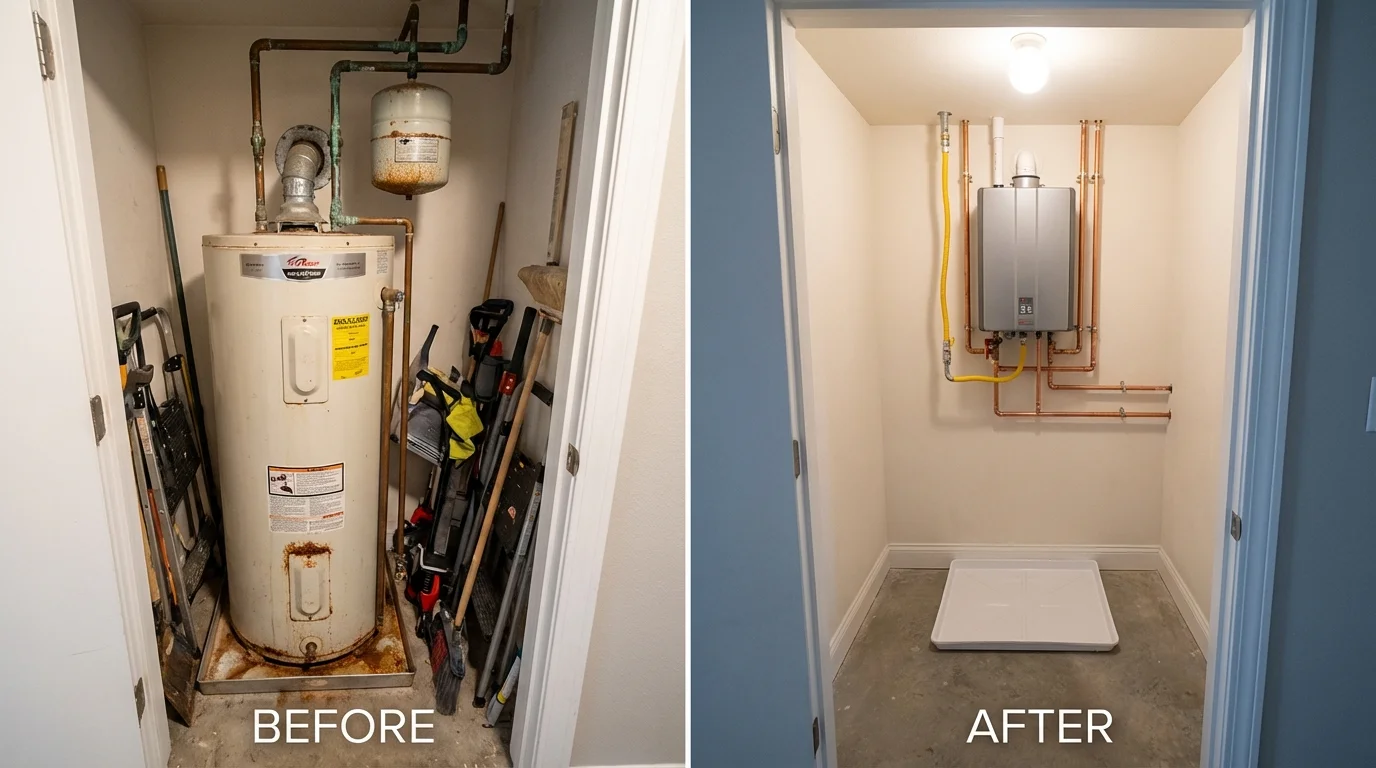 Tank water heater versus wall-mounted tankless unit comparison for Pampa, TX homeowners
