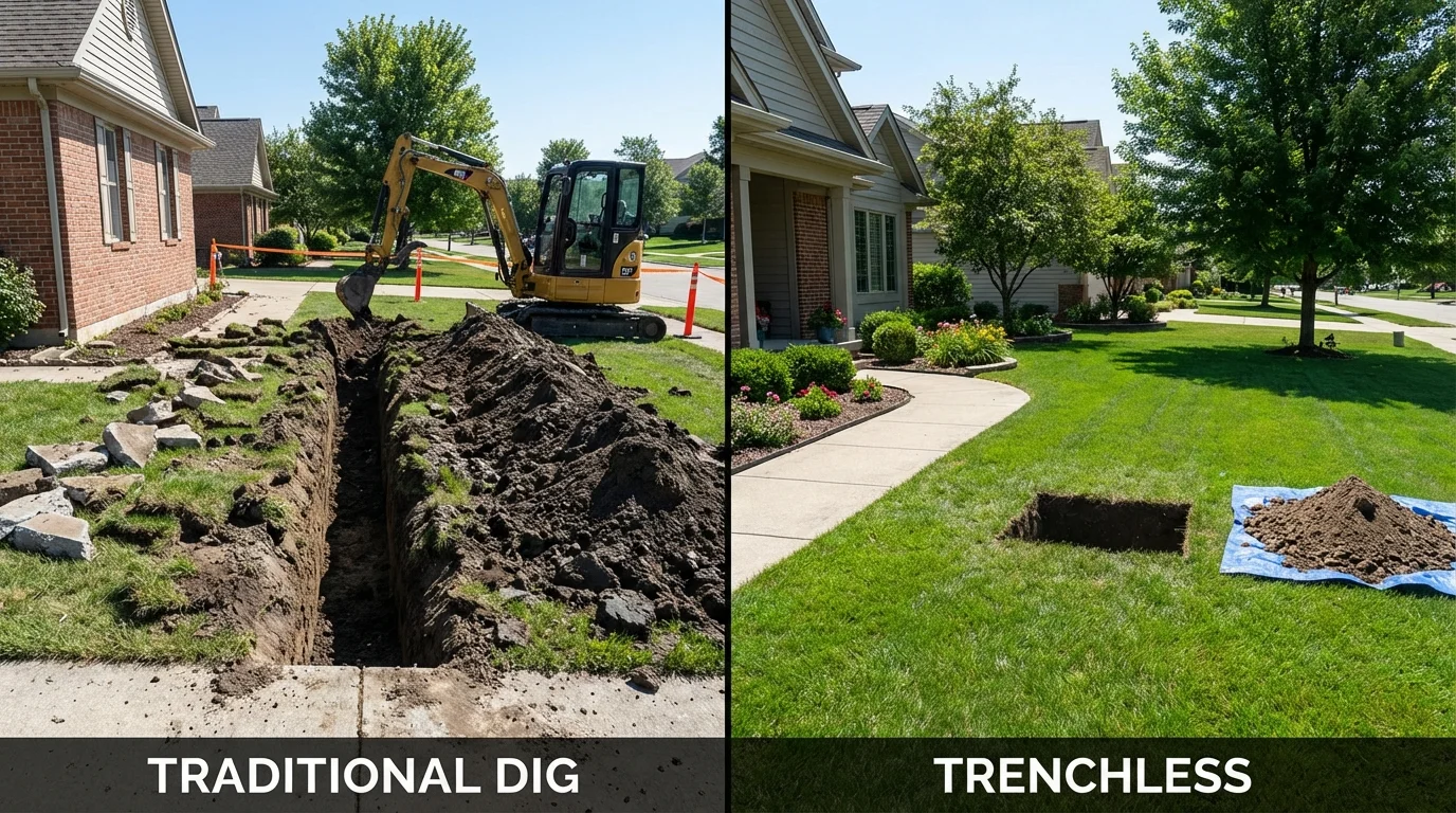 Trenchless sewer repair with minimal yard damage versus traditional excavation in Pampa, TX